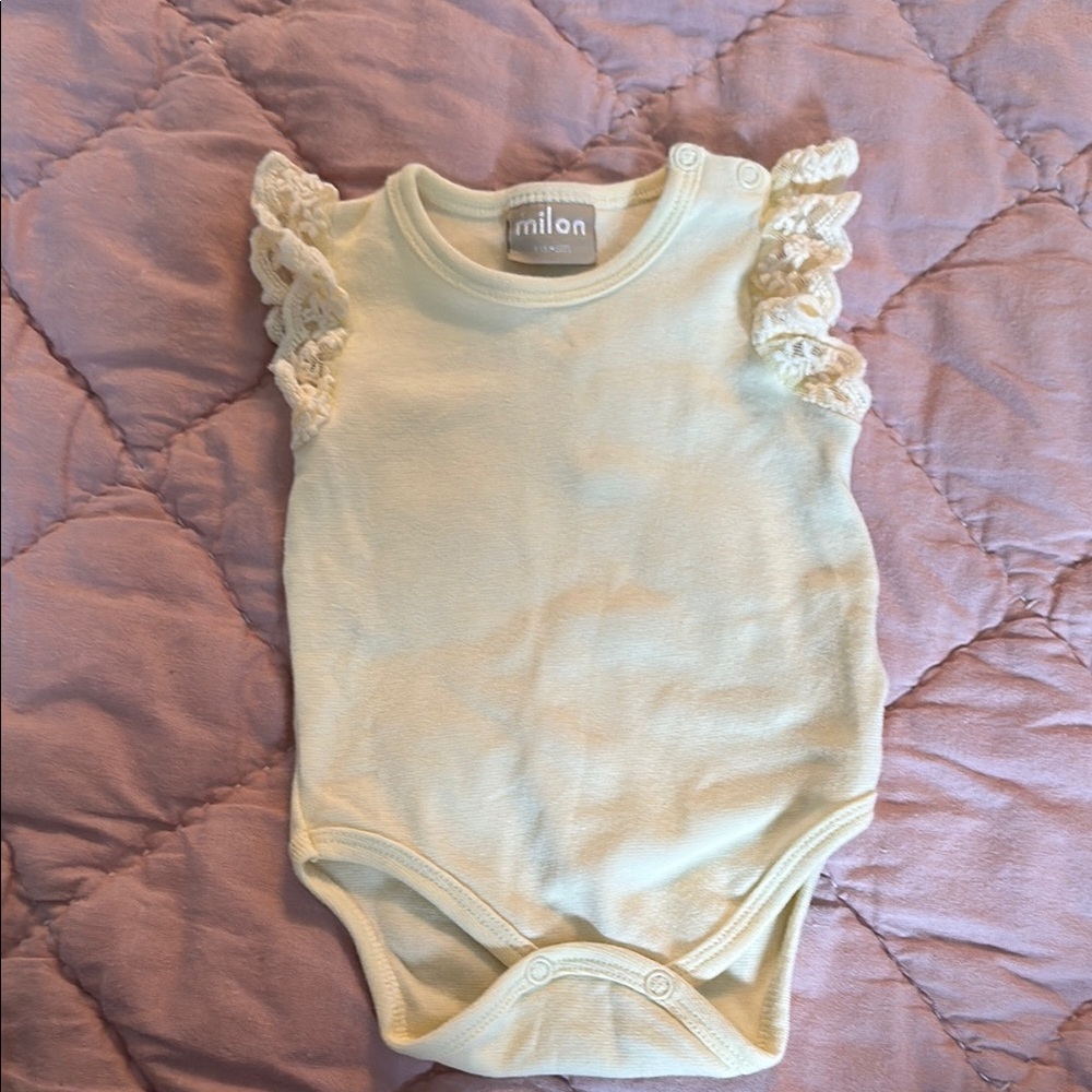 Light Yellow Bodysuit with Ruffled Lace Cap Sleeves